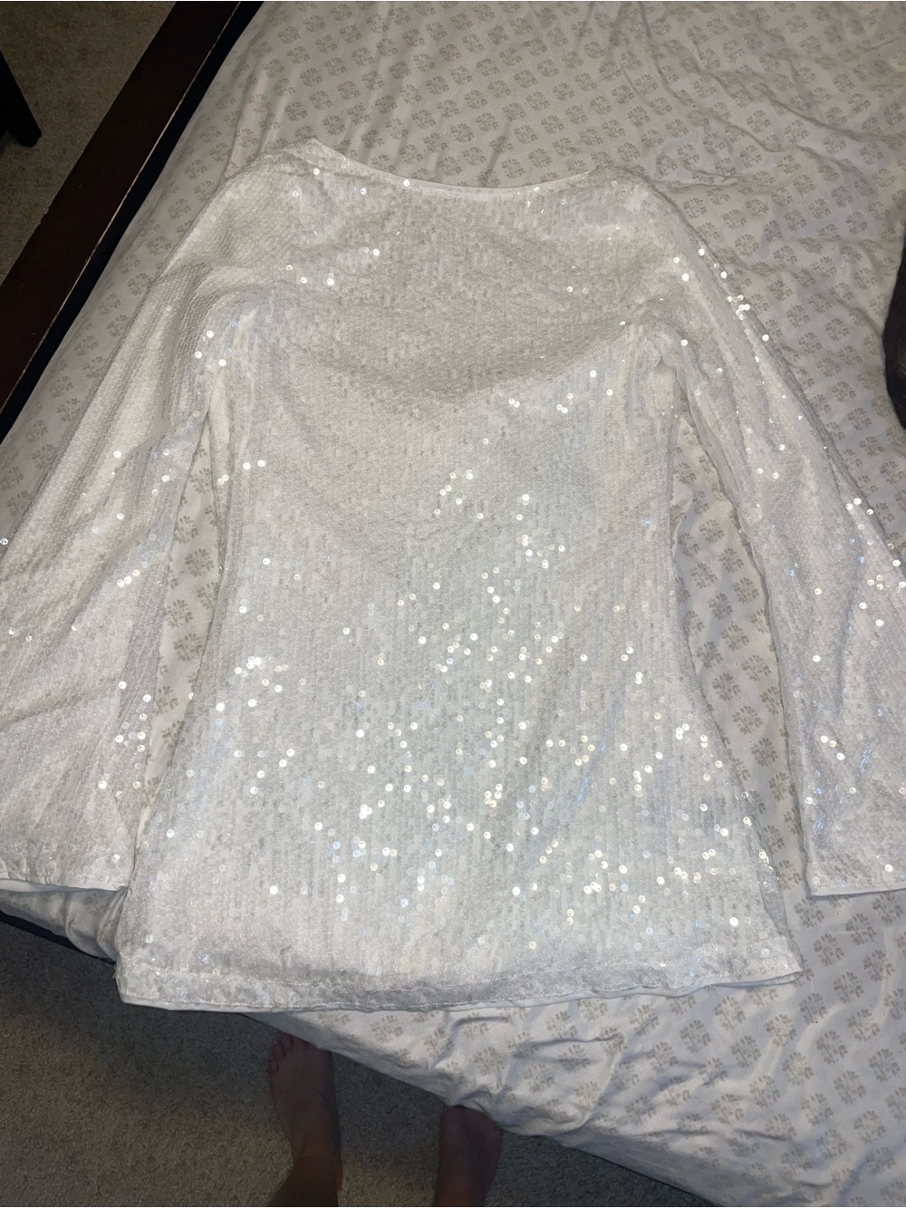 Women's White Sequin Long-Sleeve Top